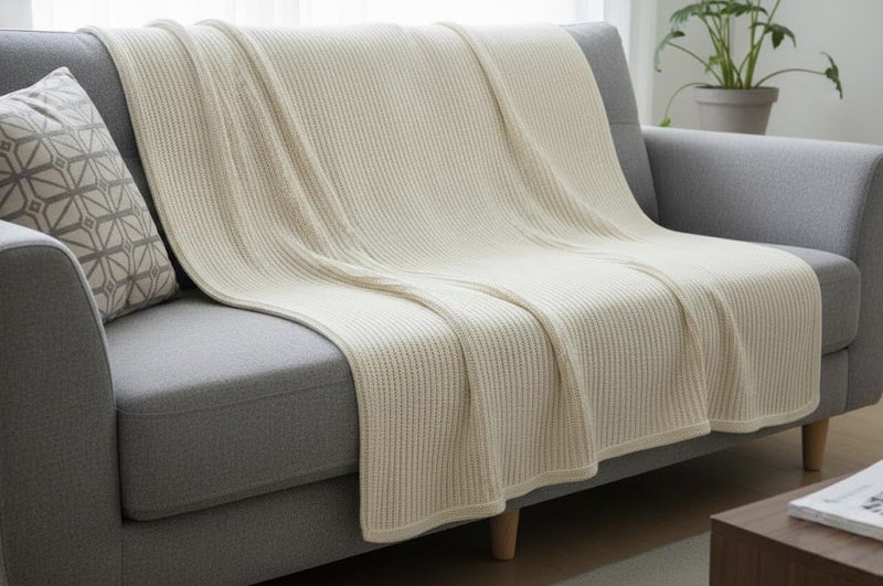 Ambrosia 130 x 160 cm Cotton Knitted Throw Blanket in Beige 400GSM Thick Cozy Sofa Bed Runner Decorative Boho Couch Cover - Image 4